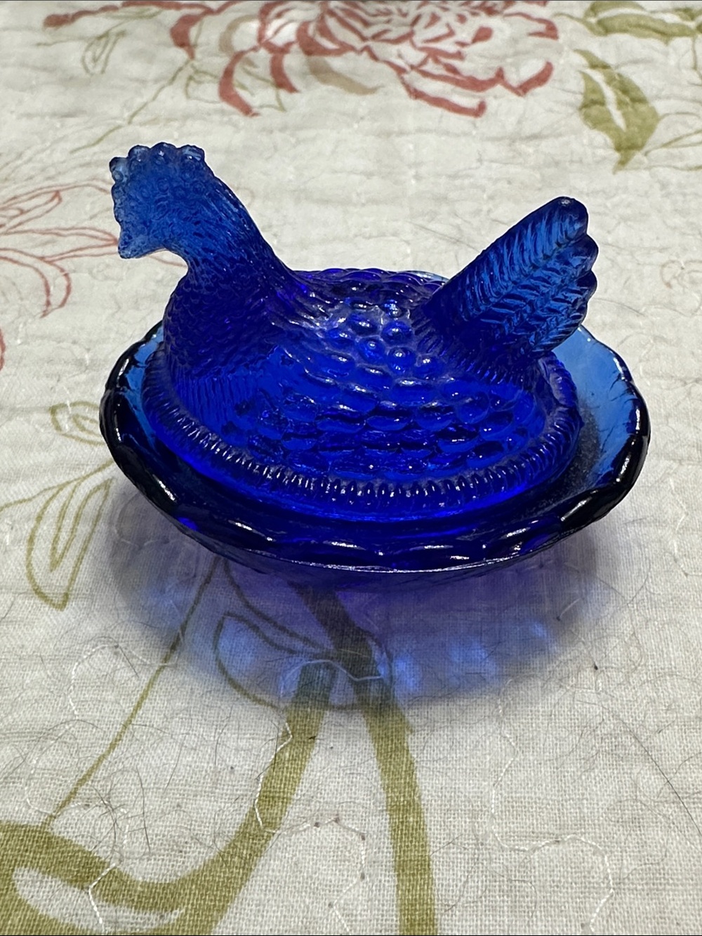 Cobalt Blue Glass Hen on Nest Decorative Dish